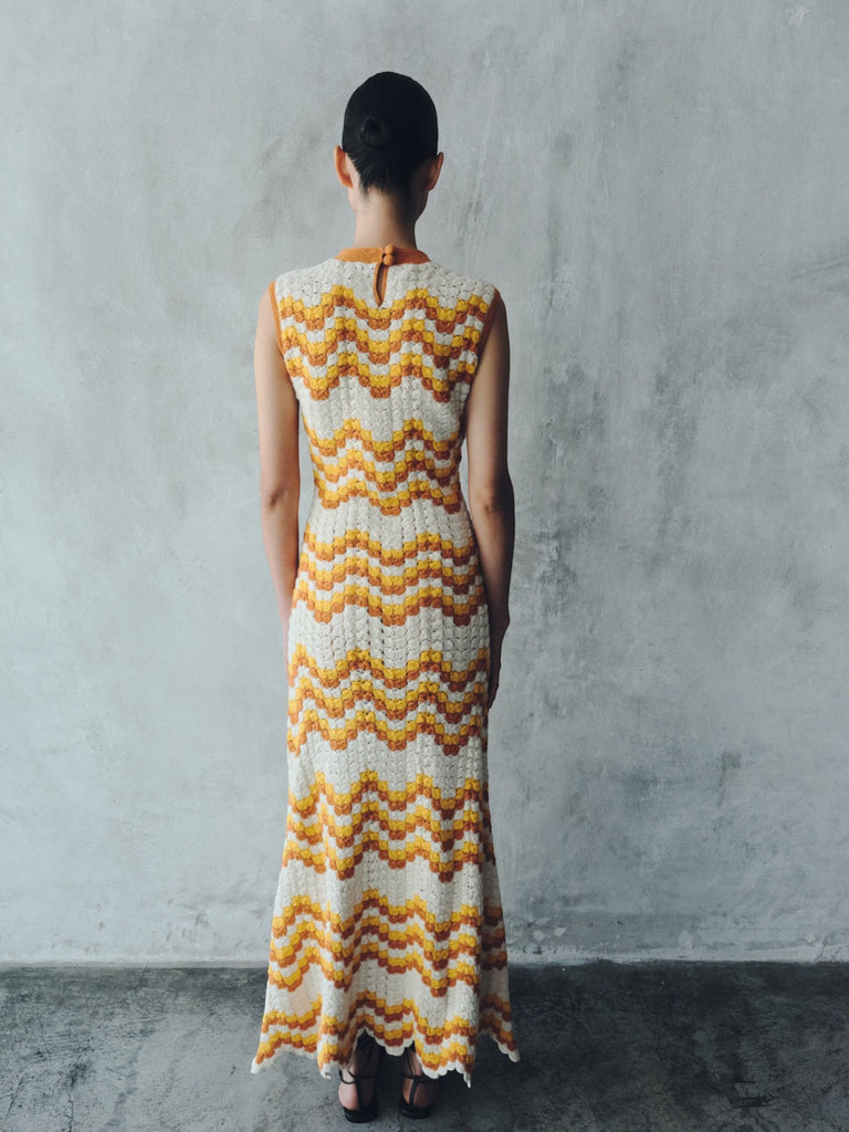 Escvdo | Huayna Crochet Maxi Dress | Yellow/Orange