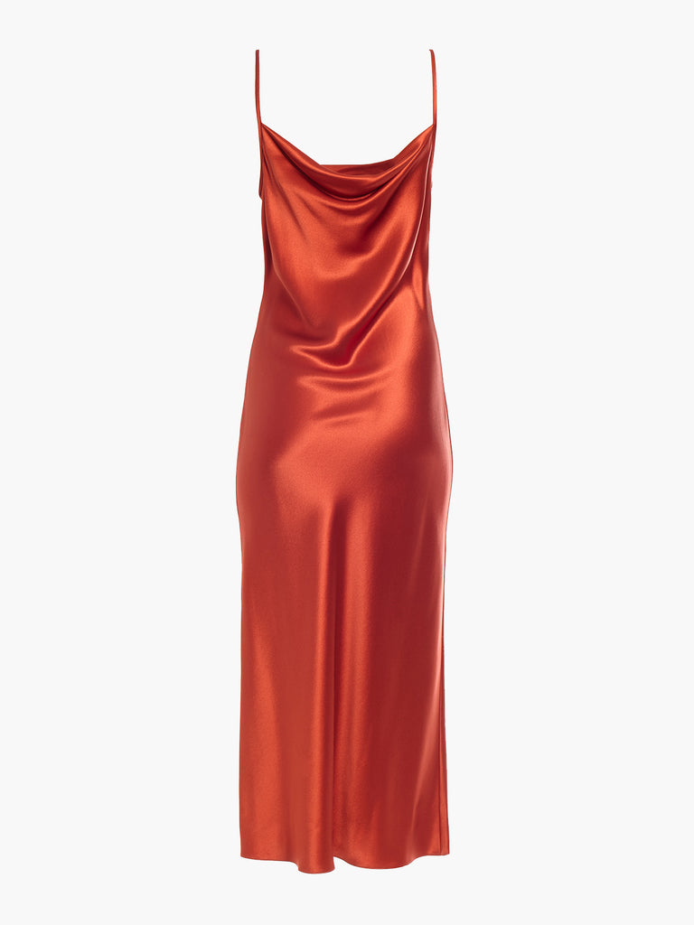 burnt orange slip dress Draped Spaghetti Strap Midi Size medium measures 46.5 STORE 11/10/24 Hollister | Dresses | Color:gradient dark blue short version (dress only)