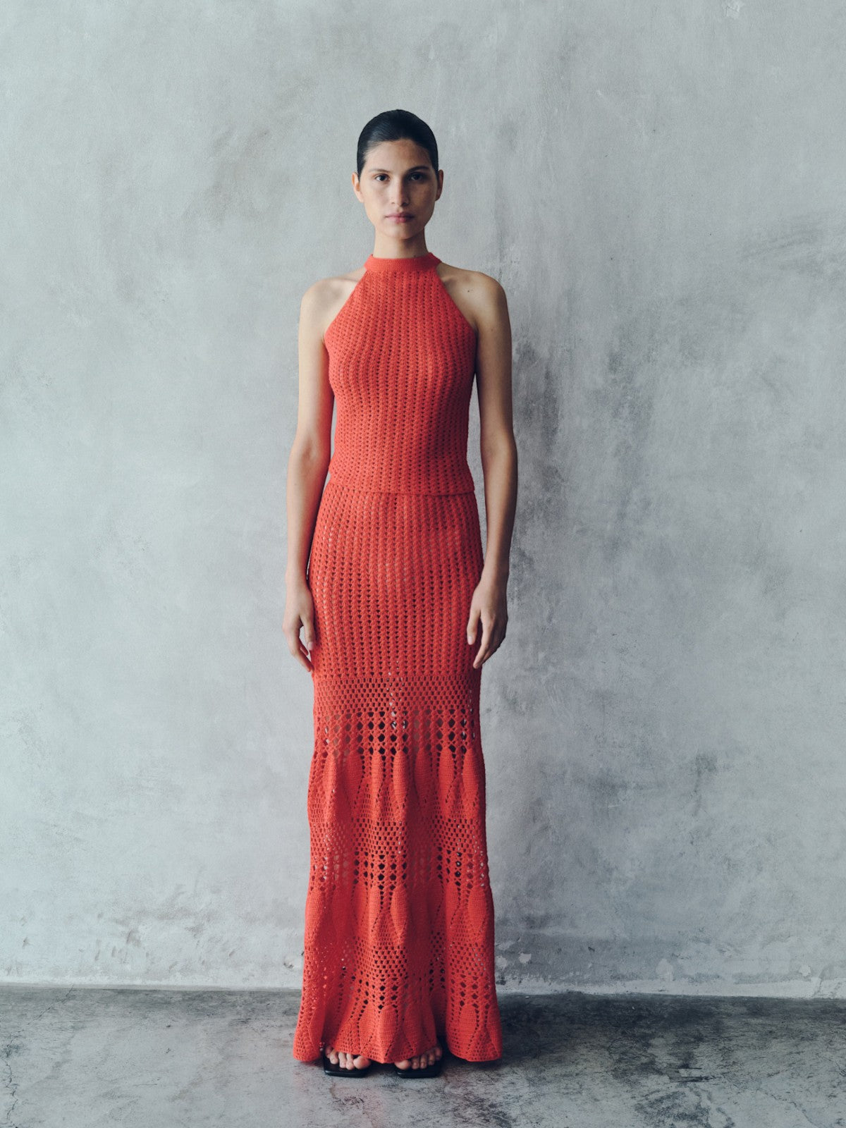 Reflejo Crochet Maxi Skirt | Tangerine