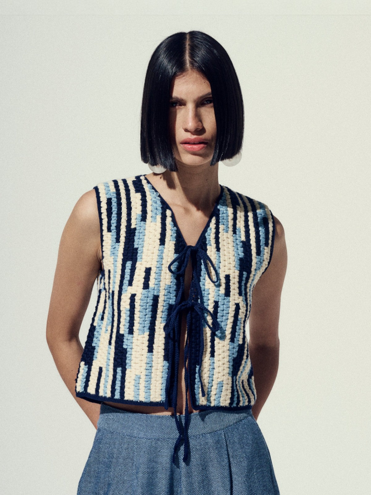 Anadara Crochet Vest | Blue/Ivory Anadara Crochet Vest | Blue/Ivory - Fashionkind