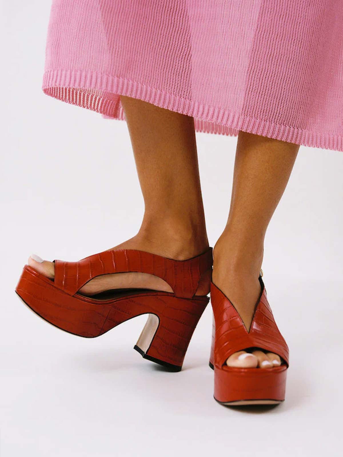 Taxi Sandals | Red Embossed Taxi Sandals | Red Embossed