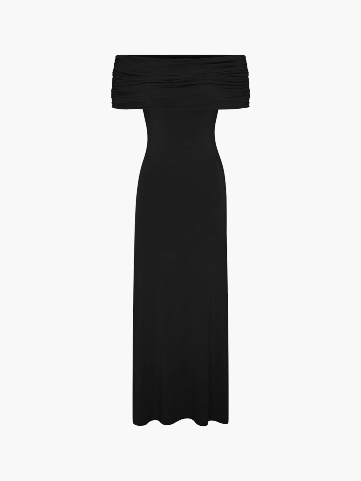 Ruched Off-The-Shoulder Maxi Dress | Black Ruched Off-The-Shoulder Maxi Dress | Black