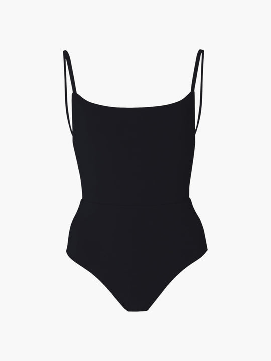 Square Neck Open Back One-Piece | Black