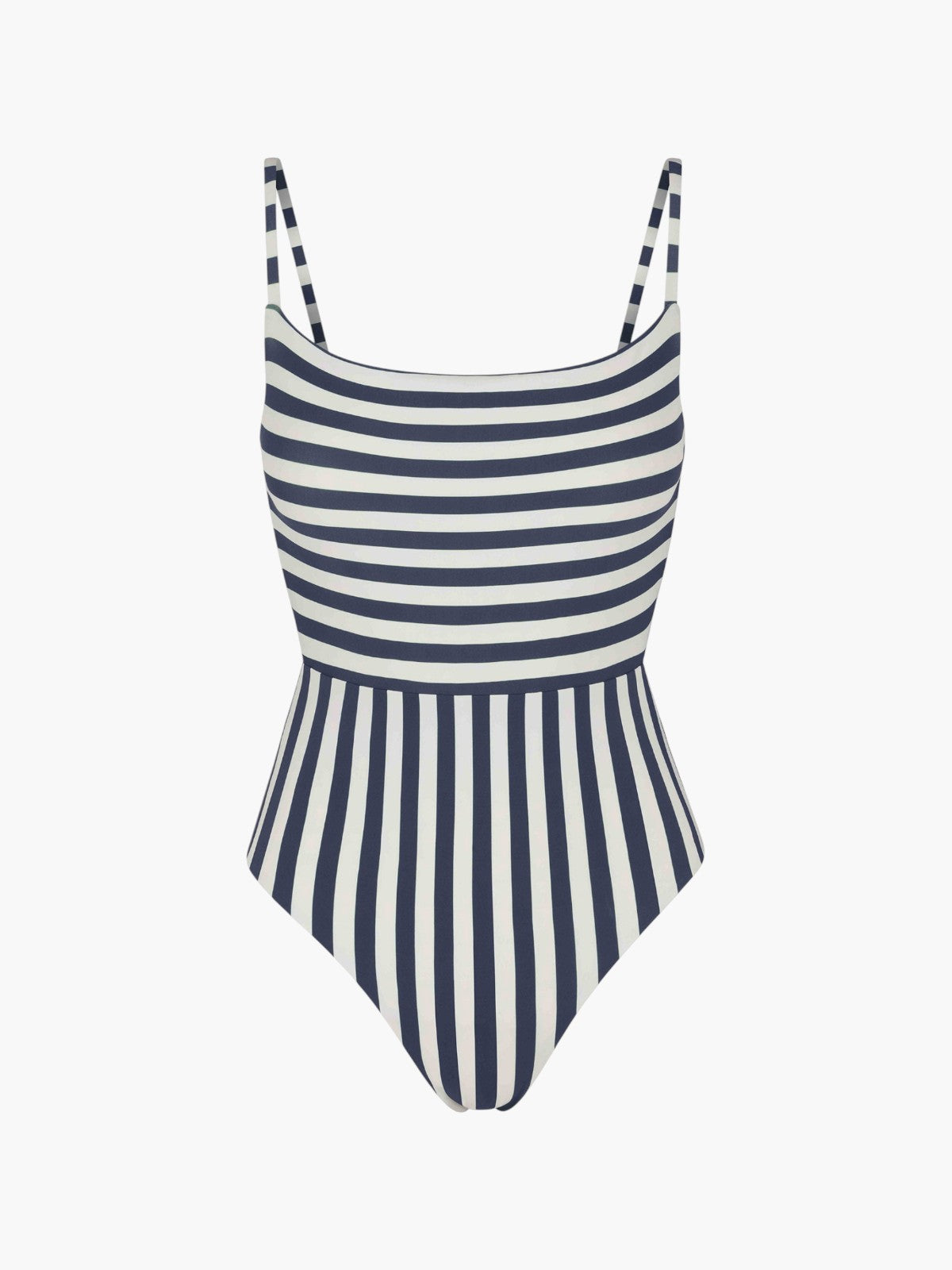Square Neck Open Back One-Piece | Marine & White Mixed Striped Square Neck Open Back One-Piece | Marine & White Mixed Striped