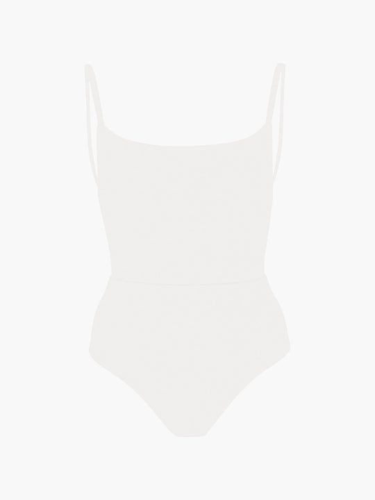Square Neck Open Back One-Piece | White