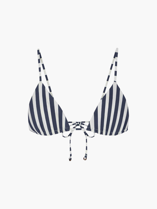 String Triangle Bikini Top | Marine & White Vertical Striped