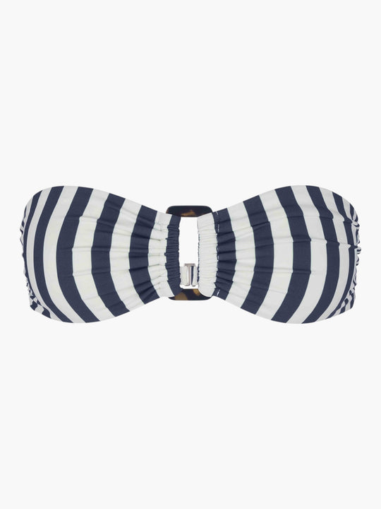 Tortoise Bandeau Bikini Top | Marine & White Vertical Striped