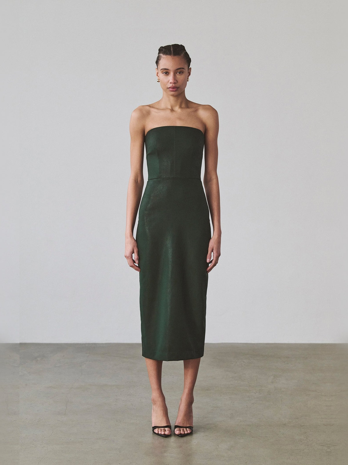 Lia Midi Dress - Tropical Wool | Coated Green Lia Midi Dress - Tropical Wool | Coated Green - Fashionkind