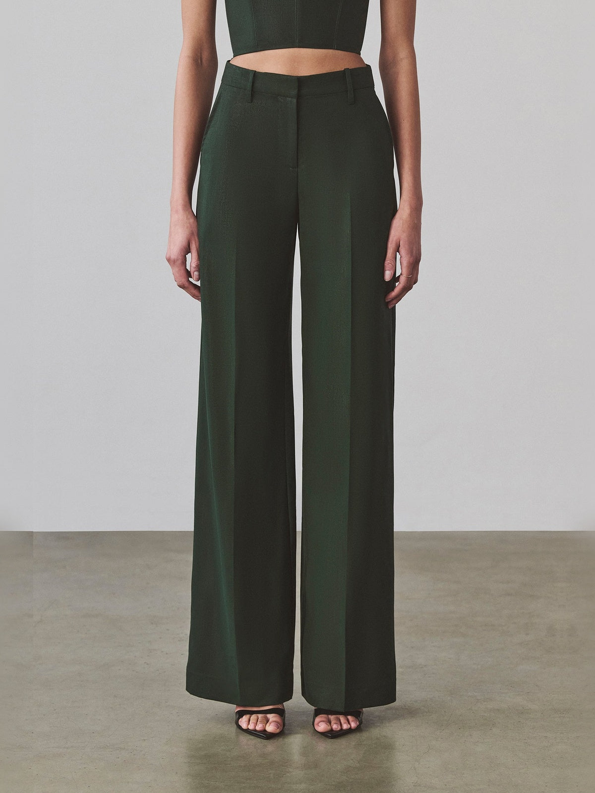 Sophia Trouser - Tropical Wool | Coated Green Sophia Trouser - Tropical Wool | Coated Green - Fashionkind