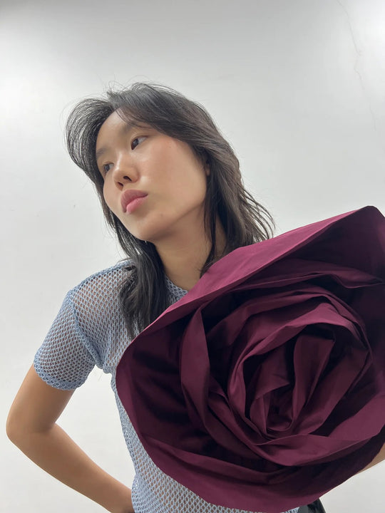 Rosa Mesh T-Shirt | Baby Blue with Burgundy