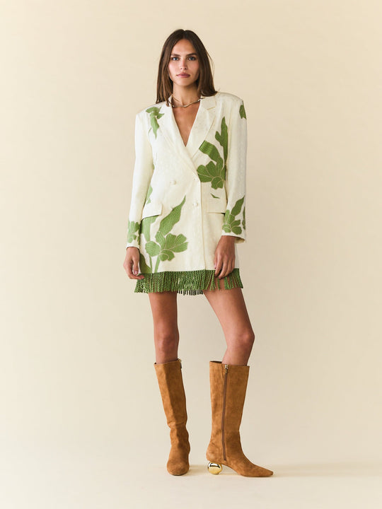 Alex Blazer Dress | Ivory with Green Applique