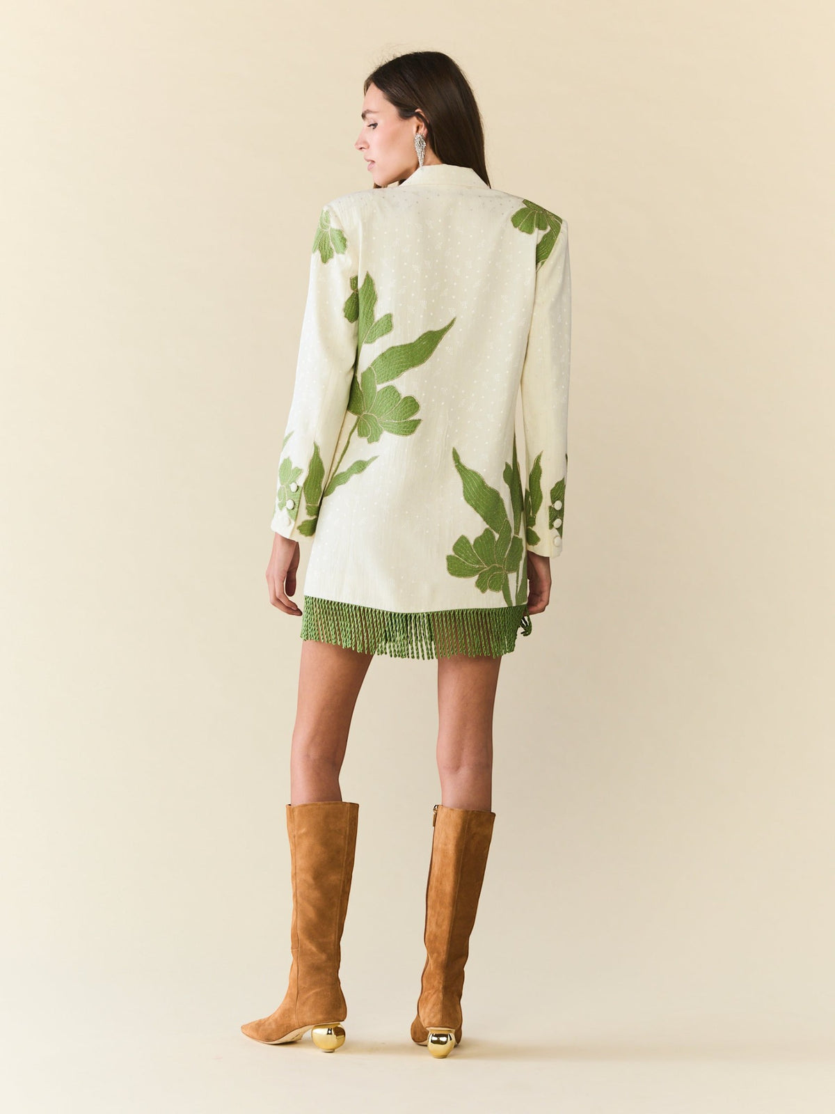 Alex Blazer Dress | Ivory with Green Applique Alex Blazer Dress | Ivory with Green Applique