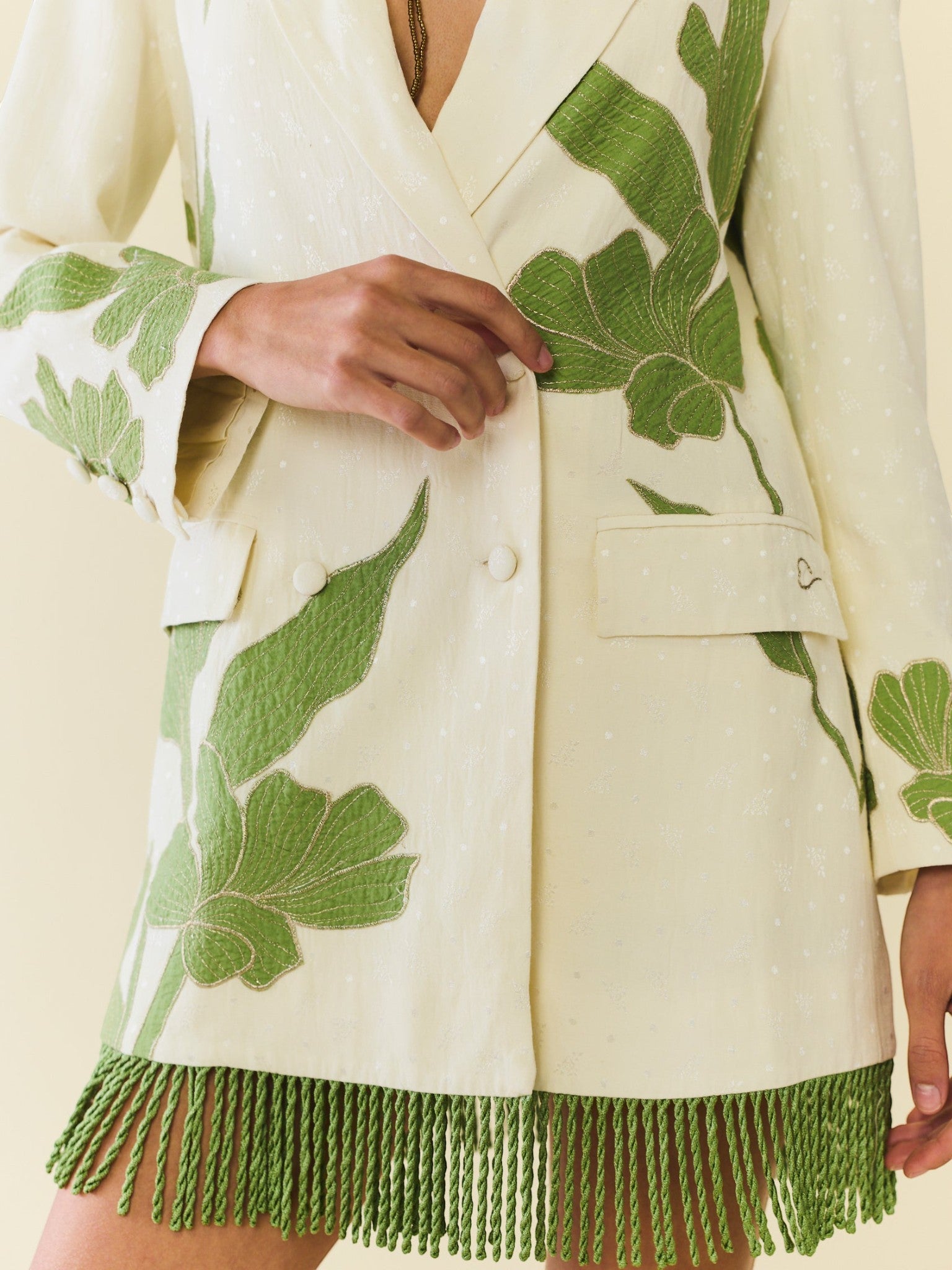 Alex Blazer Dress | Ivory with Green Applique Alex Blazer Dress | Ivory with Green Applique