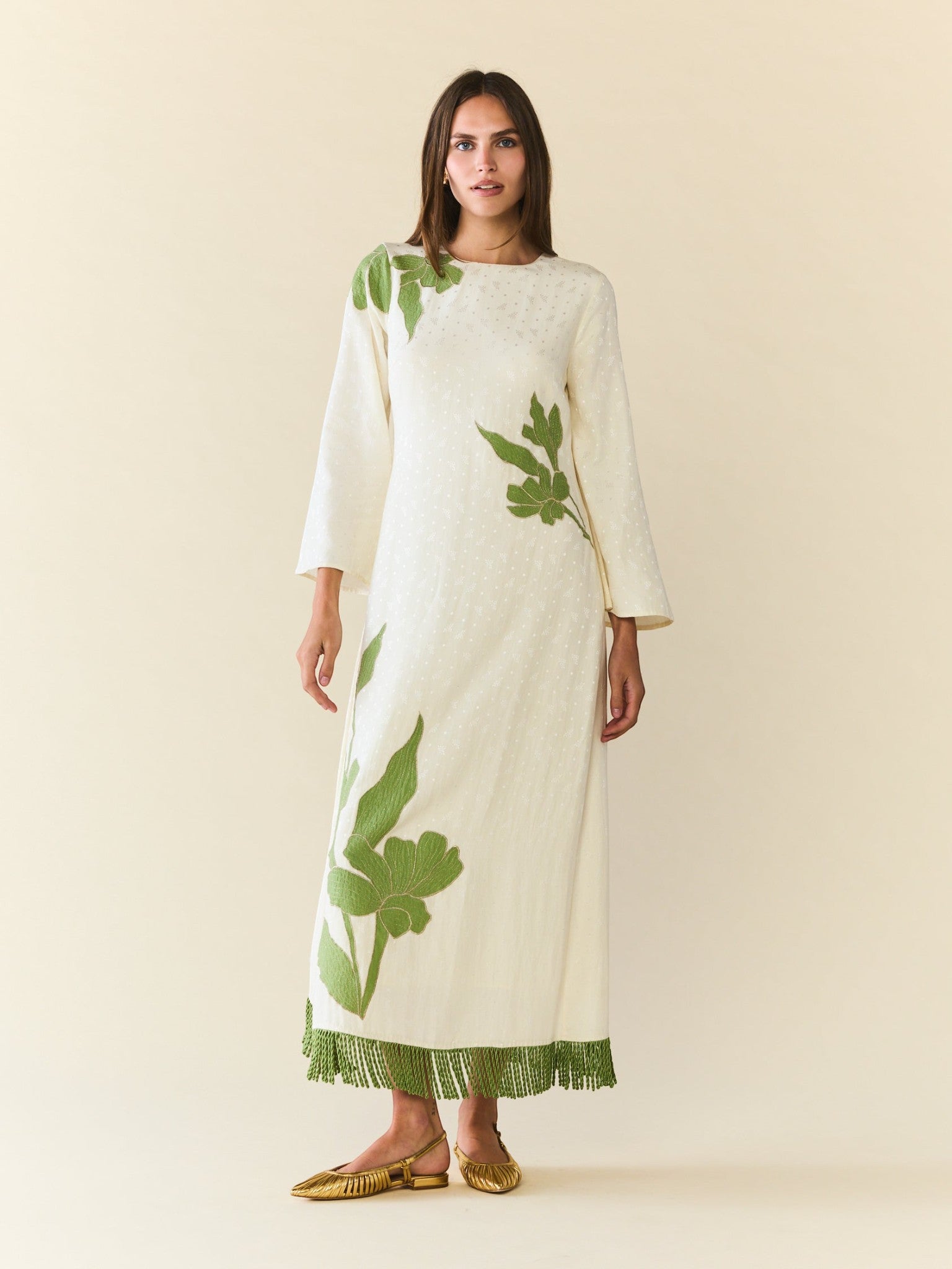 Ariana Dress | Ivory with Green Applique Ariana Dress | Ivory with Green Applique