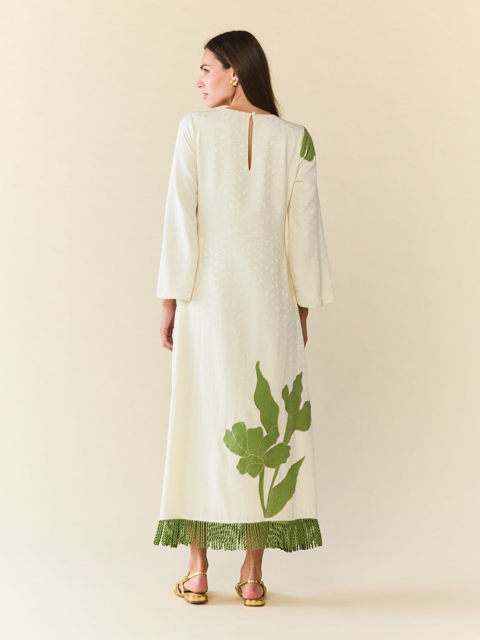 Ariana Dress | Ivory with Green Applique Ariana Dress | Ivory with Green Applique
