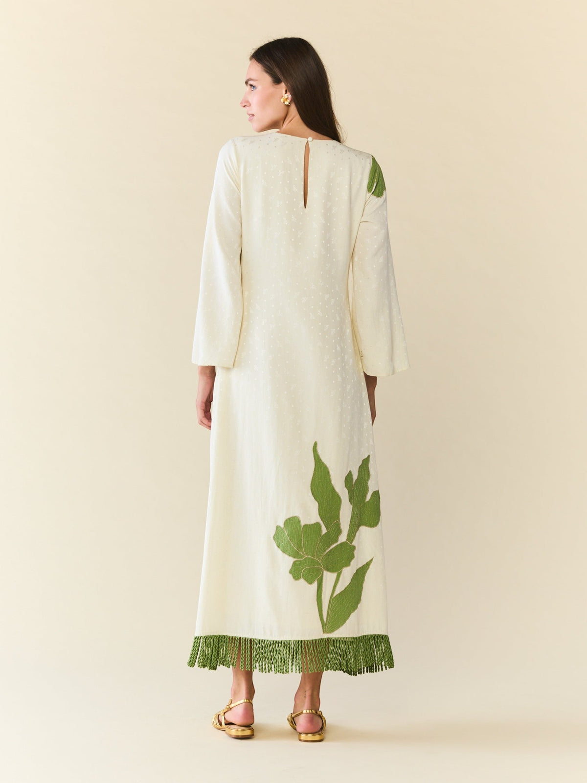 Ariana Dress | Ivory with Green Applique Ariana Dress | Ivory with Green Applique