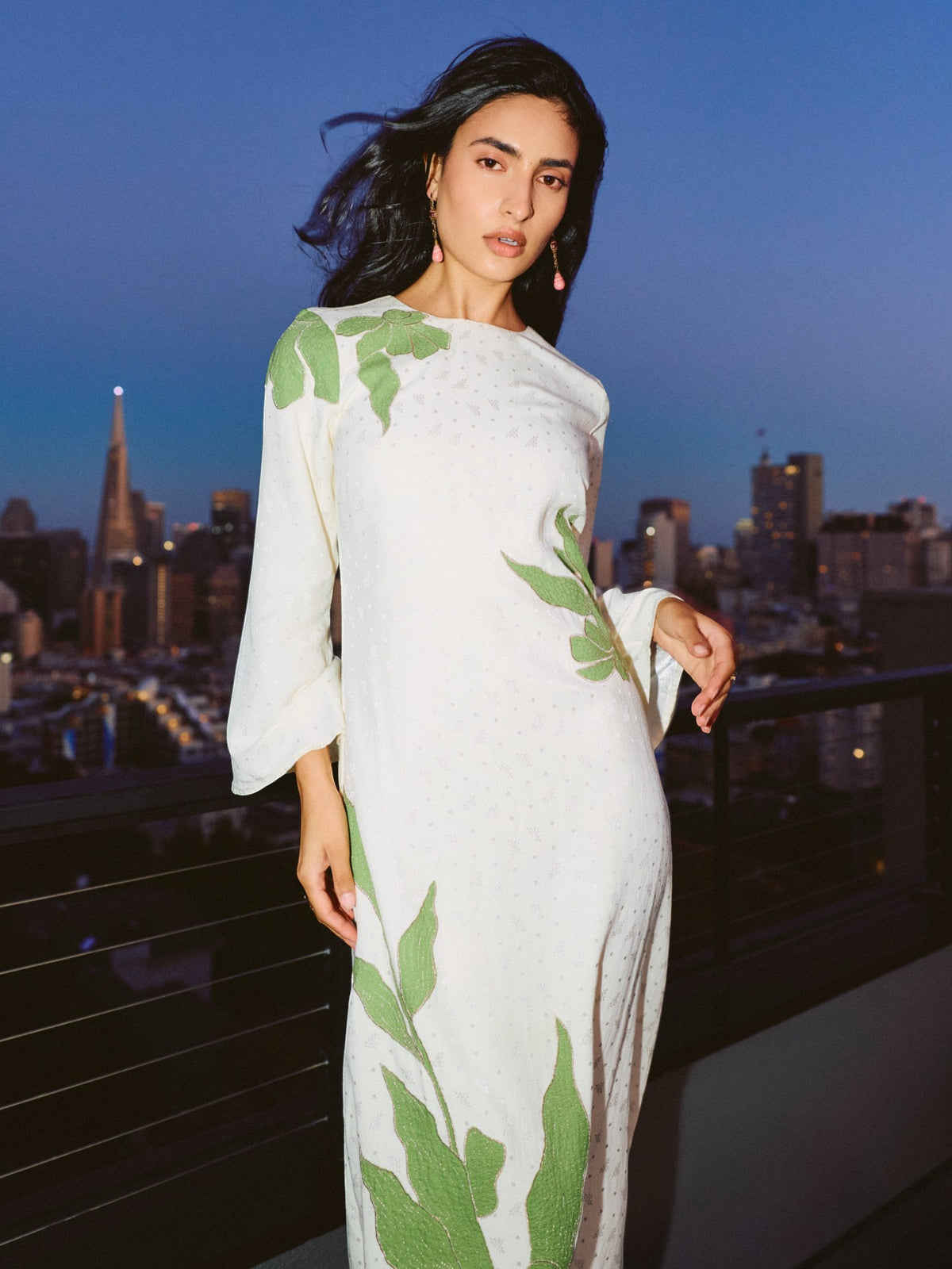 Ariana Dress | Ivory with Green Applique Ariana Dress | Ivory with Green Applique