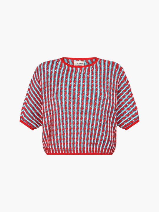 Mito Knitted Blouse | Red & Cian