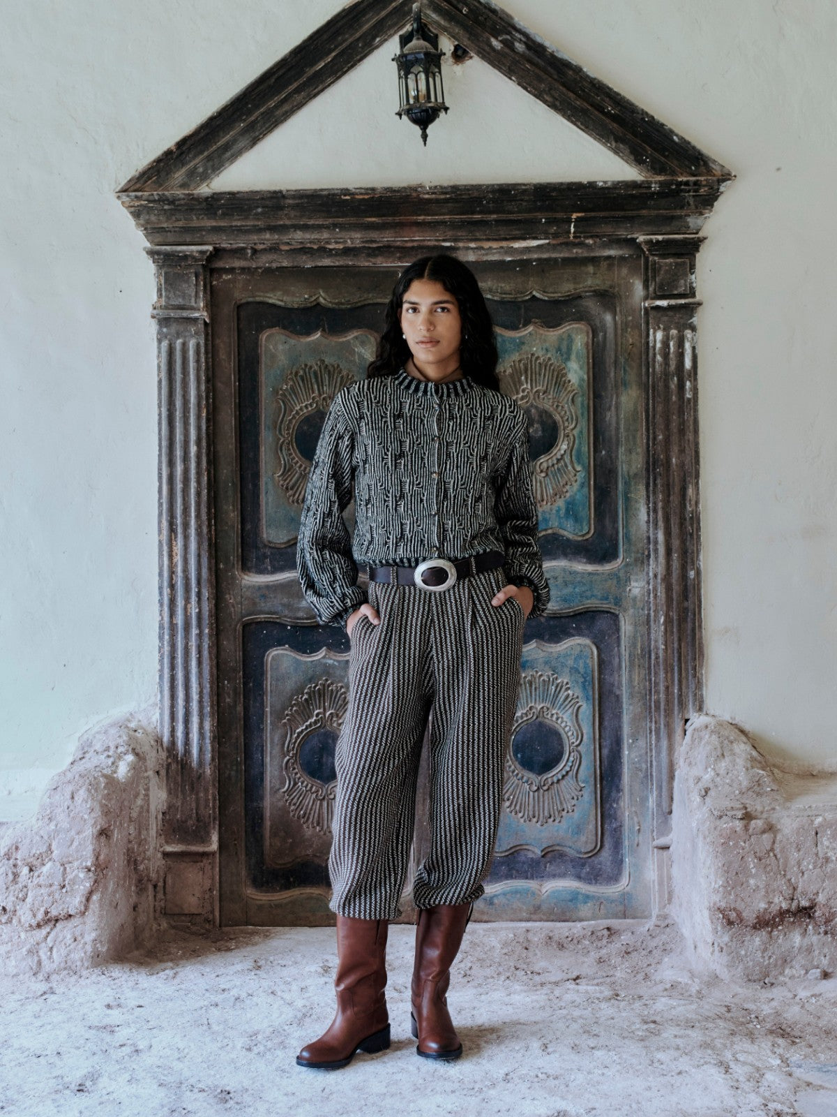 Tayta Cropped Cardigan | Ivory/Black/Chocolate Tayta Cropped Cardigan | Ivory/Black/Chocolate