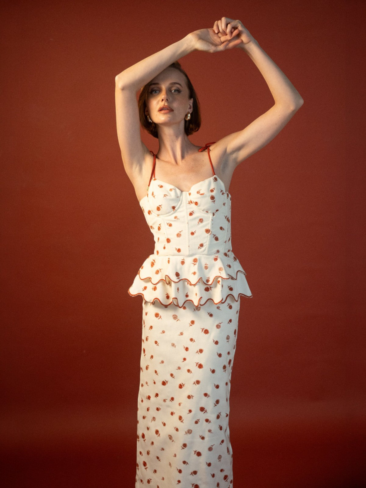 Rosita Peplum Top | Ivory Red Rosita Peplum Top | Ivory Red