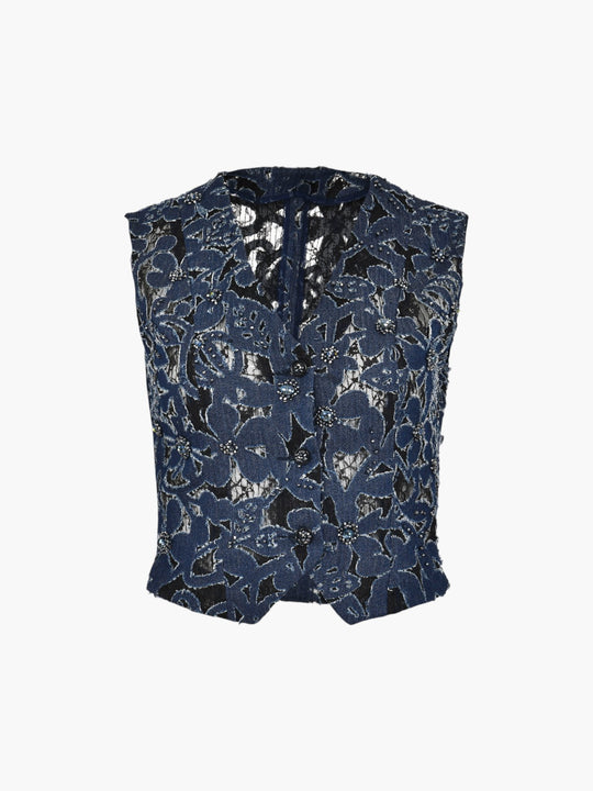 Luces Denim Hand Embroidered Vest