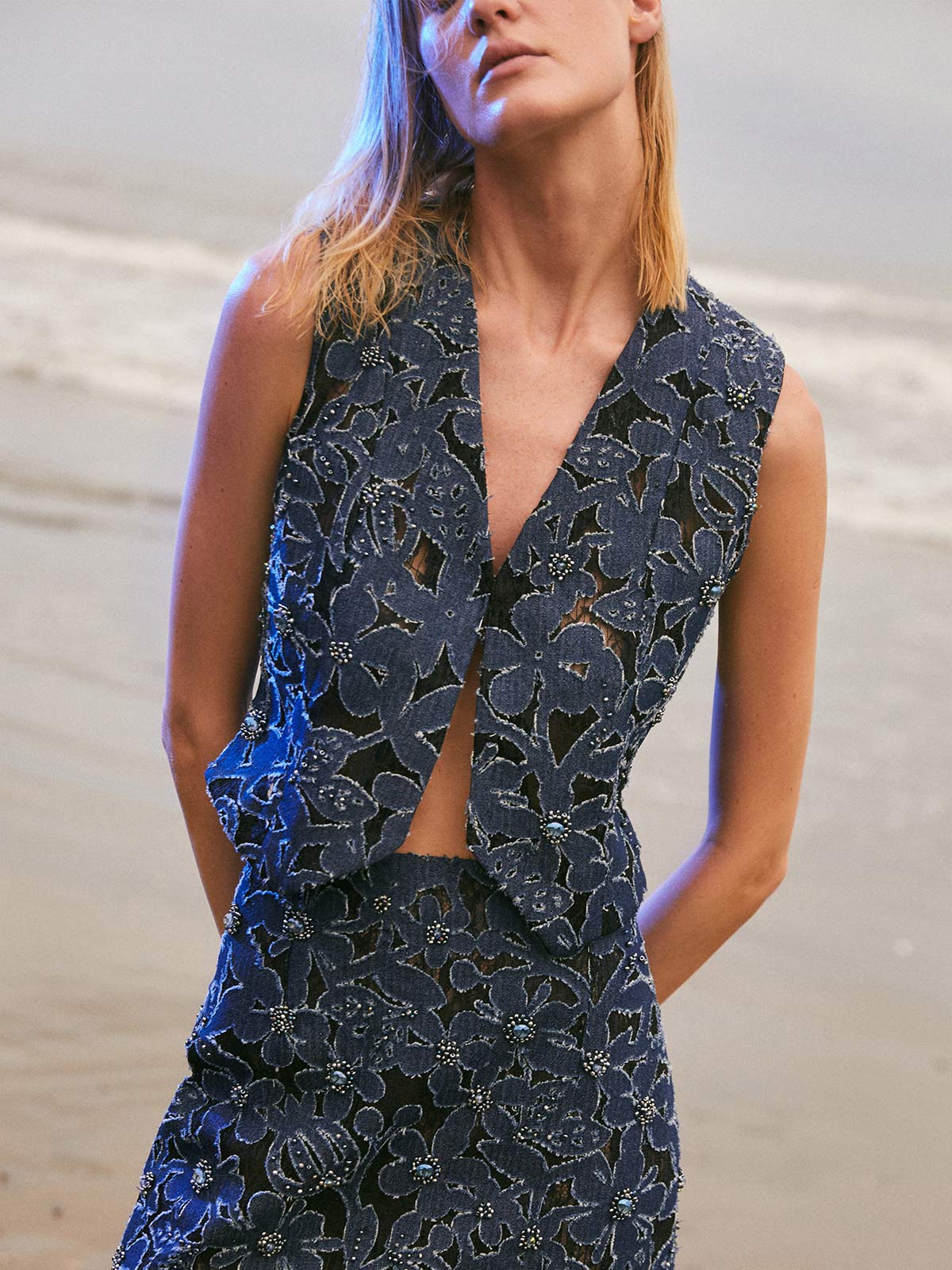 Luces Denim Hand Embroidered Vest Luces Denim Hand Embroidered Vest