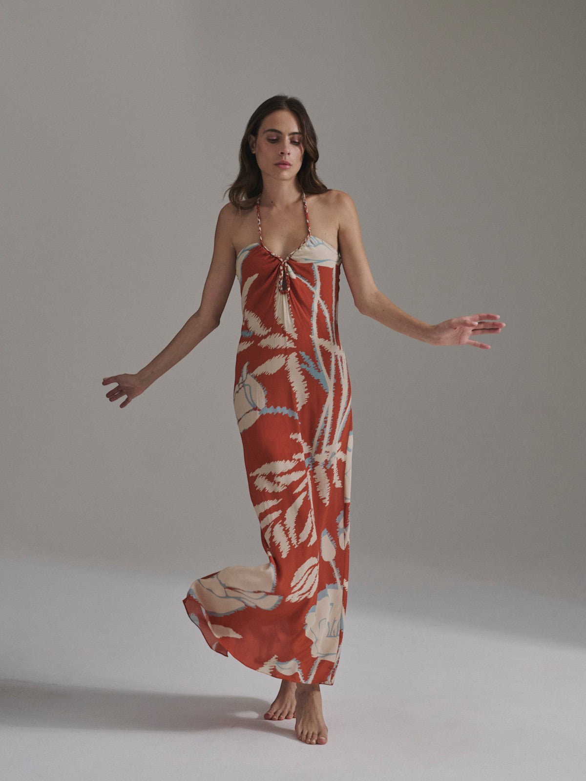 Amazonia Crepe Chine Maxi Dress | Orange Gladiolos Amazonia Crepe Chine Maxi Dress | Orange Gladiolos - Fashionkind