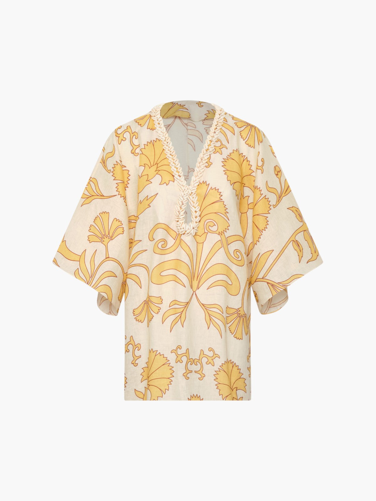 Andina Hand-Embroidered Linen Mini Tunic | Yellow Flowers Andina Hand-Embroidered Linen Mini Tunic | Yellow Flowers - Fashionkind