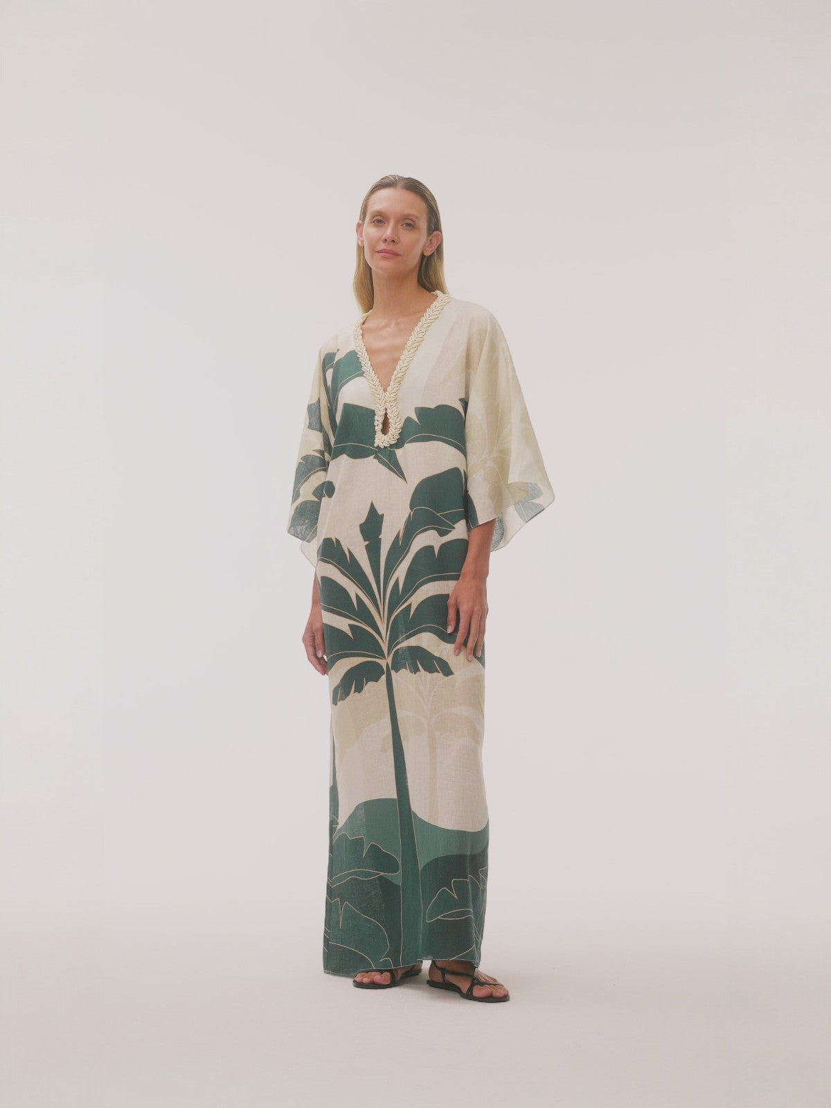 Andina Hand Embroidered Linen Tunic | Aquamarine Palms Andina Hand Embroidered Linen Tunic | Aquamarine Palms - Fashionkind
