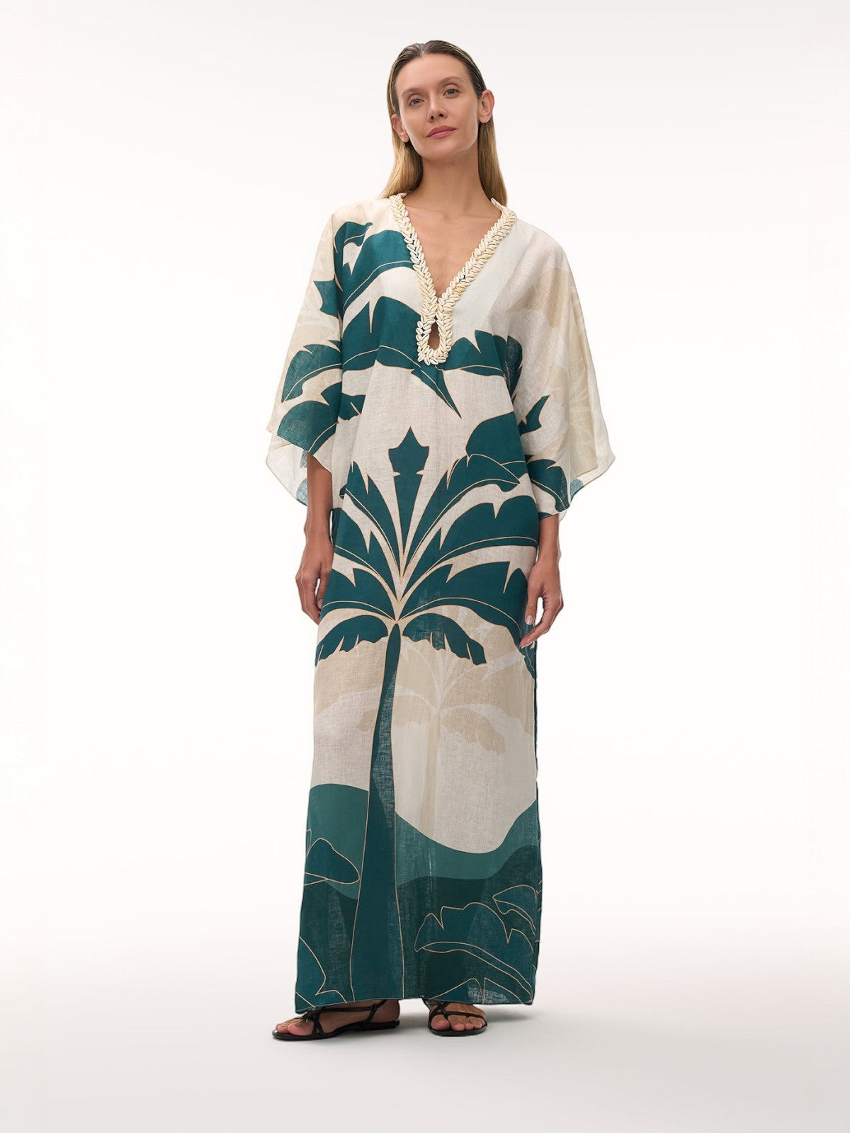 Andina Hand Embroidered Linen Tunic | Aquamarine Palms Andina Hand Embroidered Linen Tunic | Aquamarine Palms - Fashionkind