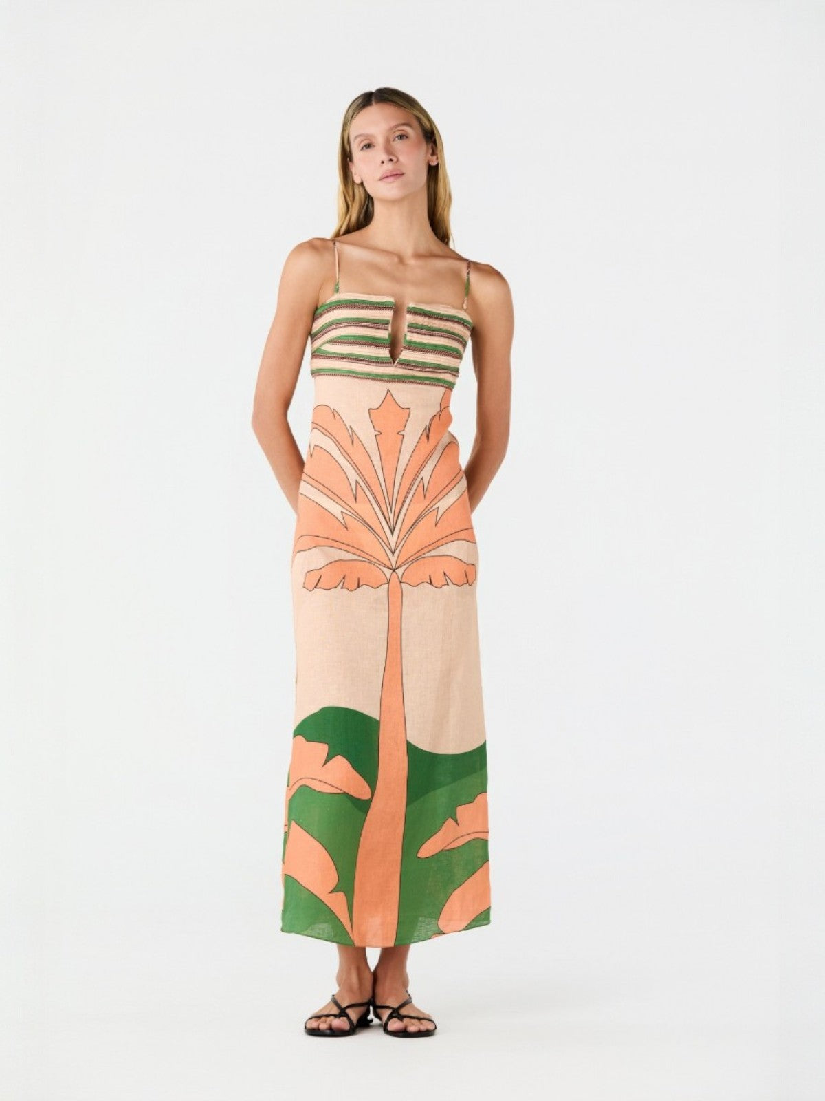 Antigua Linen Midi Dress | Peach Palms Antigua Linen Midi Dress | Peach Palms - Fashionkind