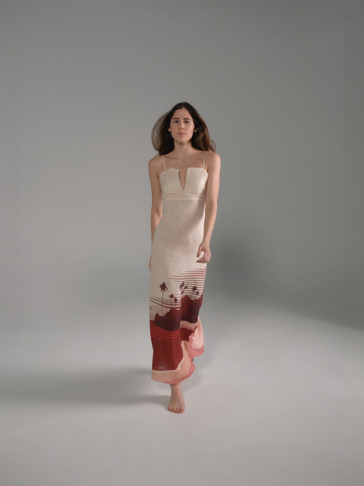 Antigüa Linen Midi Dress | Red Tropical Landscape Antigüa Linen Midi Dress | Red Tropical Landscape