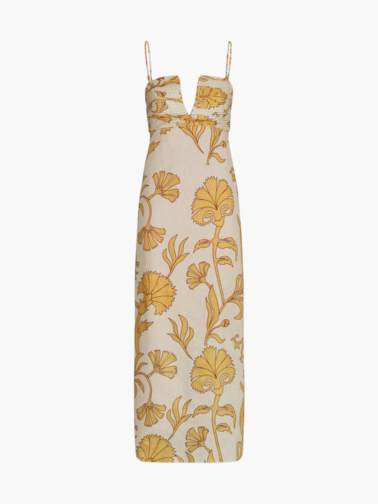 Antigüa Linen Midi Dress | Yellow Flowers