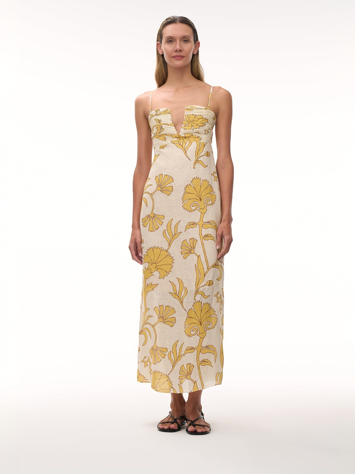 Antigüa Linen Midi Dress | Yellow Flowers Antigüa Linen Midi Dress | Yellow Flowers