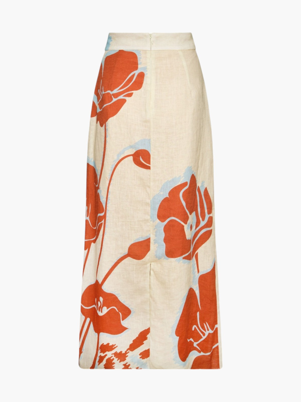 Beatrice Linen Midi Skirt | Ecru/Orange Gladiolos Beatrice Linen Midi Skirt | Ecru/Orange Gladiolos - Fashionkind