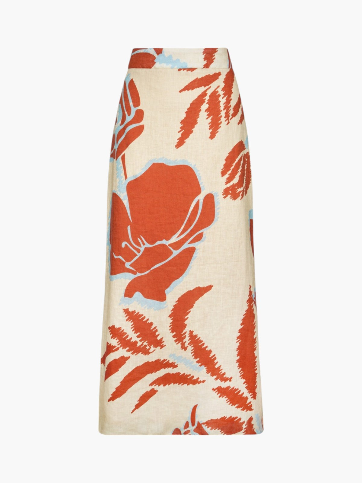 Beatrice Linen Midi Skirt | Ecru/Orange Gladiolos Beatrice Linen Midi Skirt | Ecru/Orange Gladiolos - Fashionkind