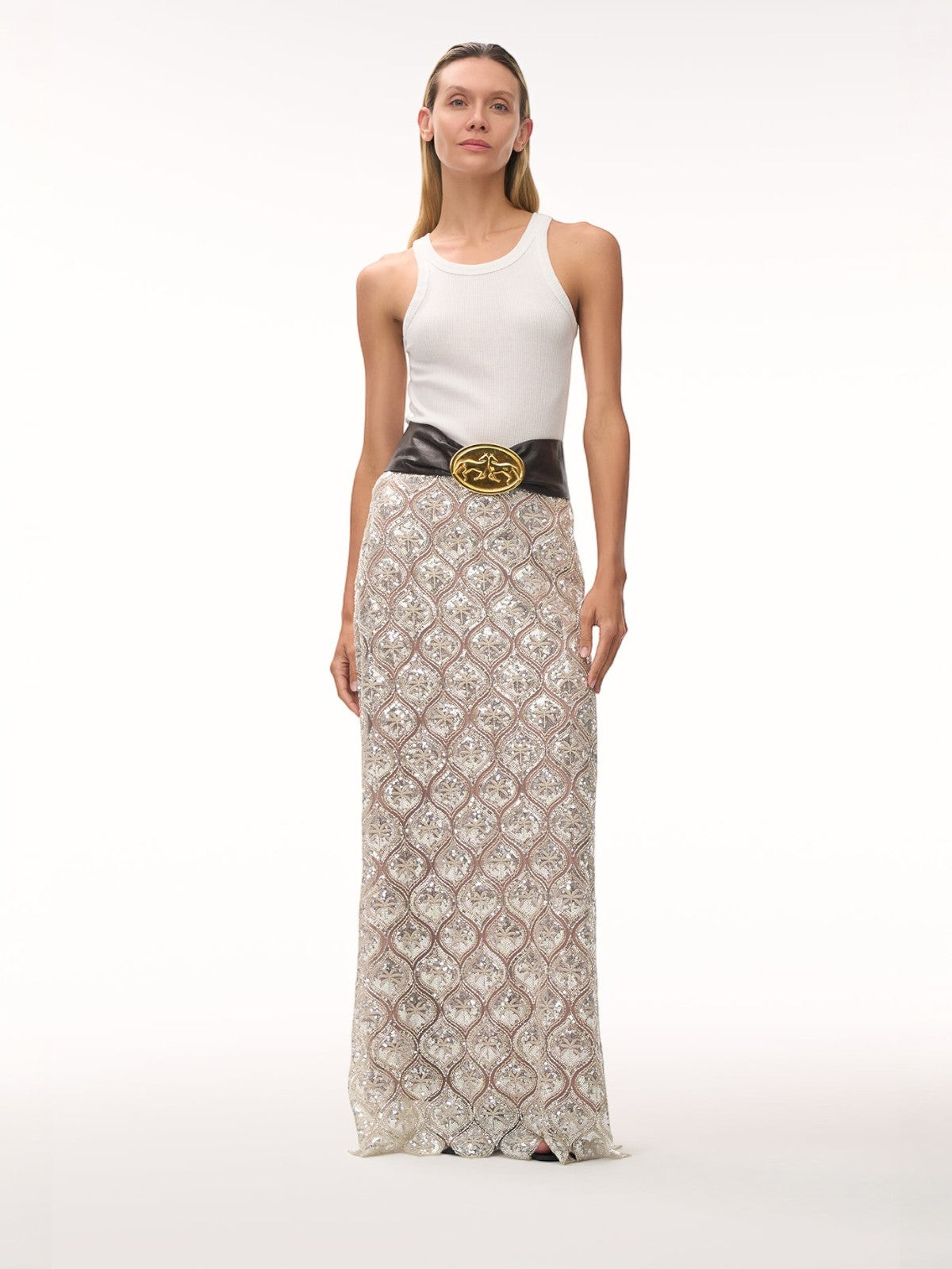 Carlota Palms Sequined Maxi Skirt | Silver Carlota Palms Sequined Maxi Skirt | Silver