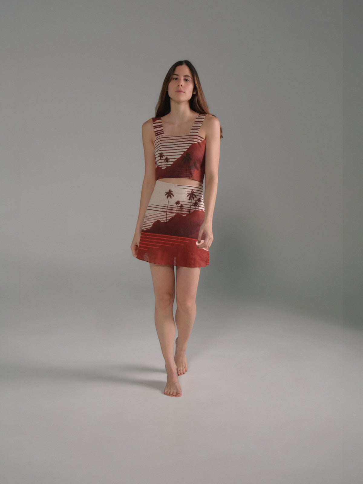 Carmelita Linen Mini Skirt | Red Tropical Landscape Carmelita Linen Mini Skirt | Red Tropical Landscape