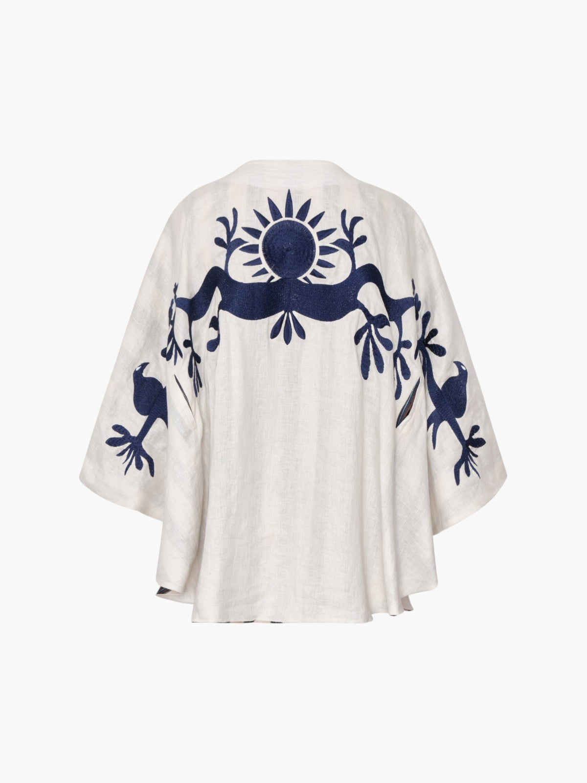 Cavalo Embroidered Linen Poncho | Ivory and Navy Cavalo Embroidered Linen Poncho | Ivory and Navy - Fashionkind