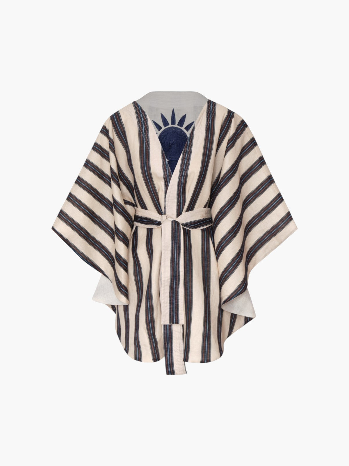 Cavalo Embroidered Linen Poncho | Ivory and Navy Cavalo Embroidered Linen Poncho | Ivory and Navy - Fashionkind