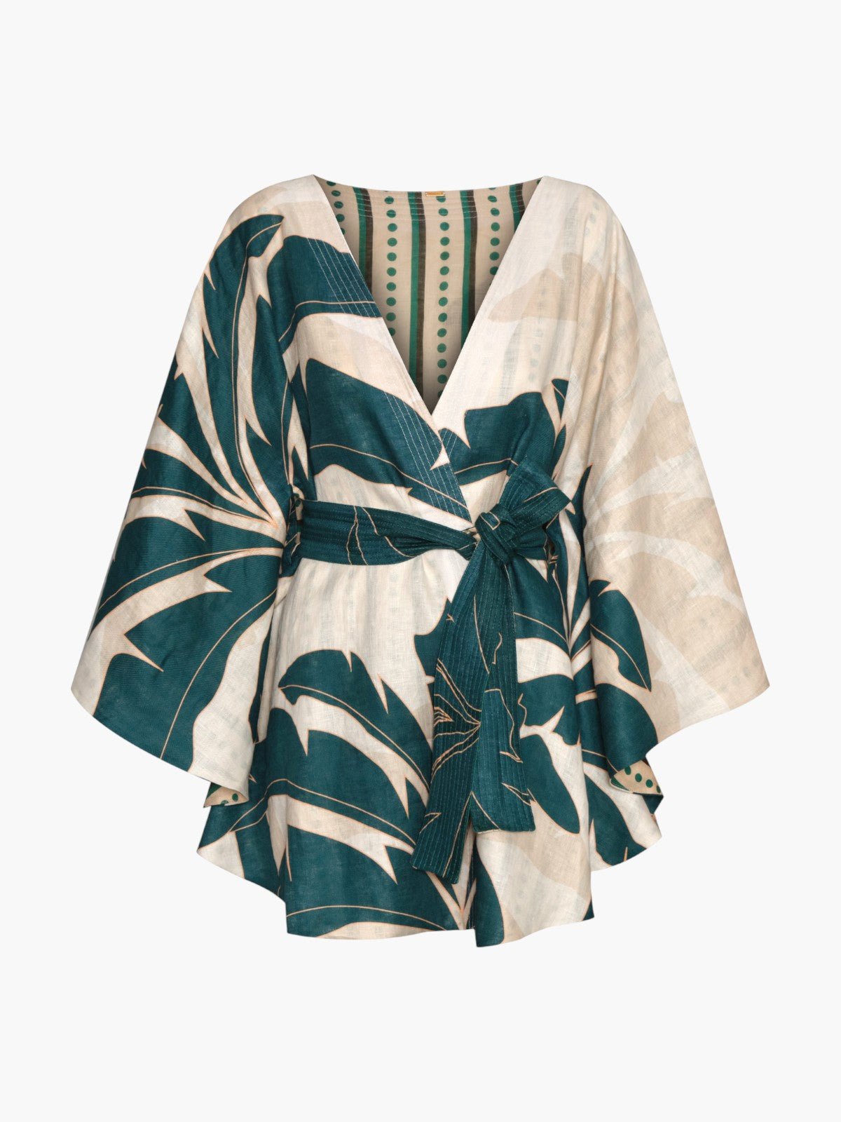 Cavalo Linen Poncho | Aquamarine Palms/Green Stripes Cavalo Linen Poncho | Aquamarine Palms/Green Stripes