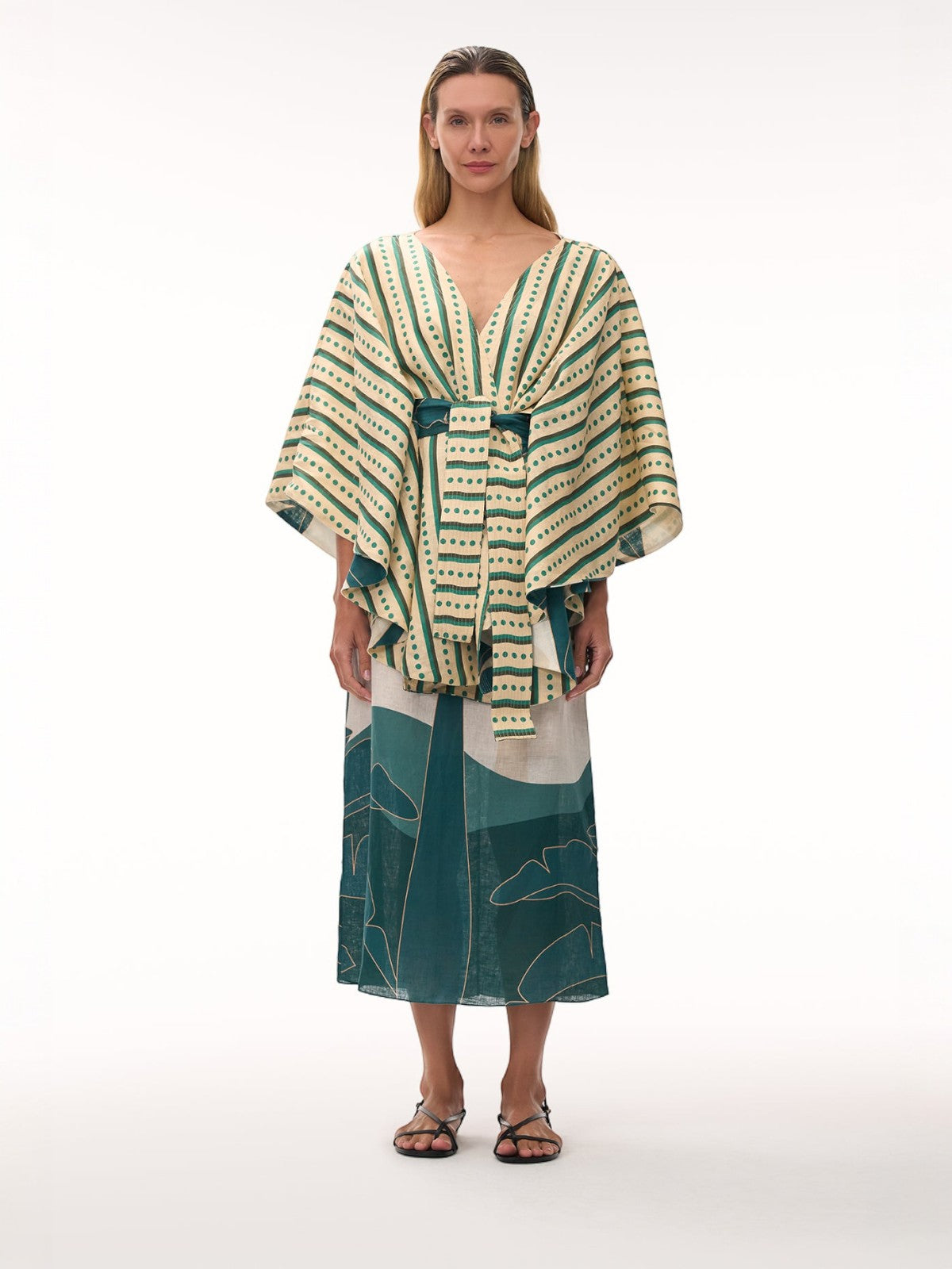 Cavalo Linen Poncho | Aquamarine Palms/Green Stripes Cavalo Linen Poncho | Aquamarine Palms/Green Stripes
