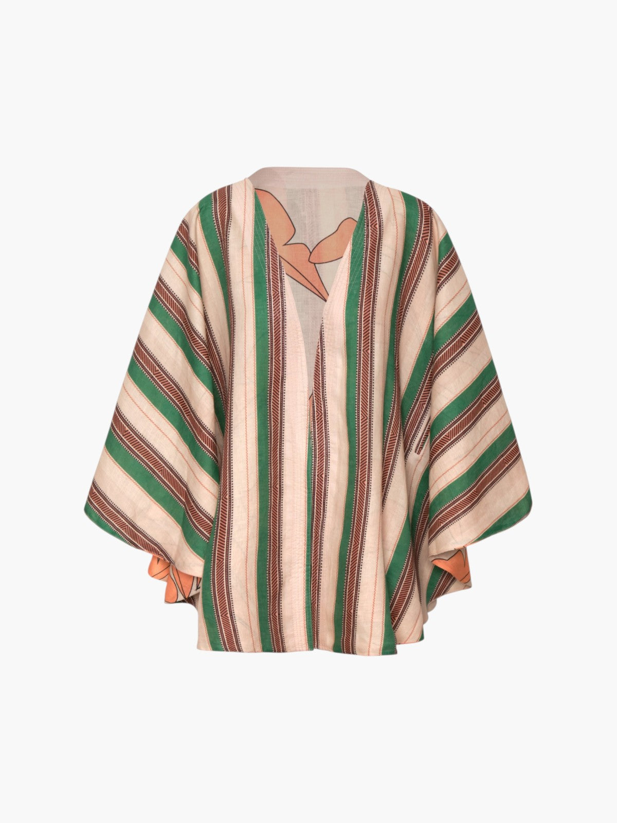 Cavalo Linen Poncho | Peach Palms/Green Artisanal Stripes Cavalo Linen Poncho | Peach Palms/Green Artisanal Stripes - Fashionkind