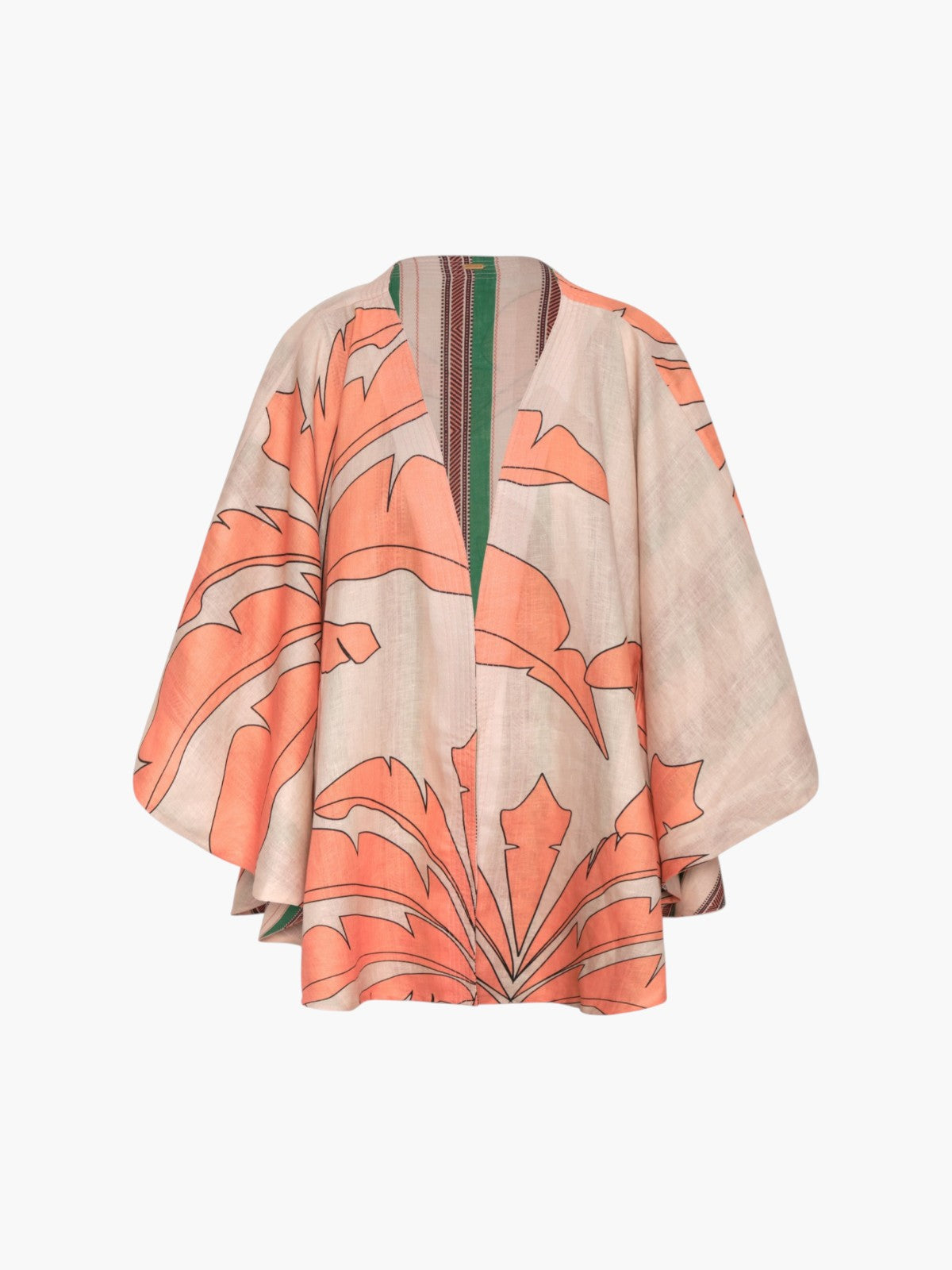 Cavalo Linen Poncho | Peach Palms/Green Artisanal Stripes Cavalo Linen Poncho | Peach Palms/Green Artisanal Stripes - Fashionkind