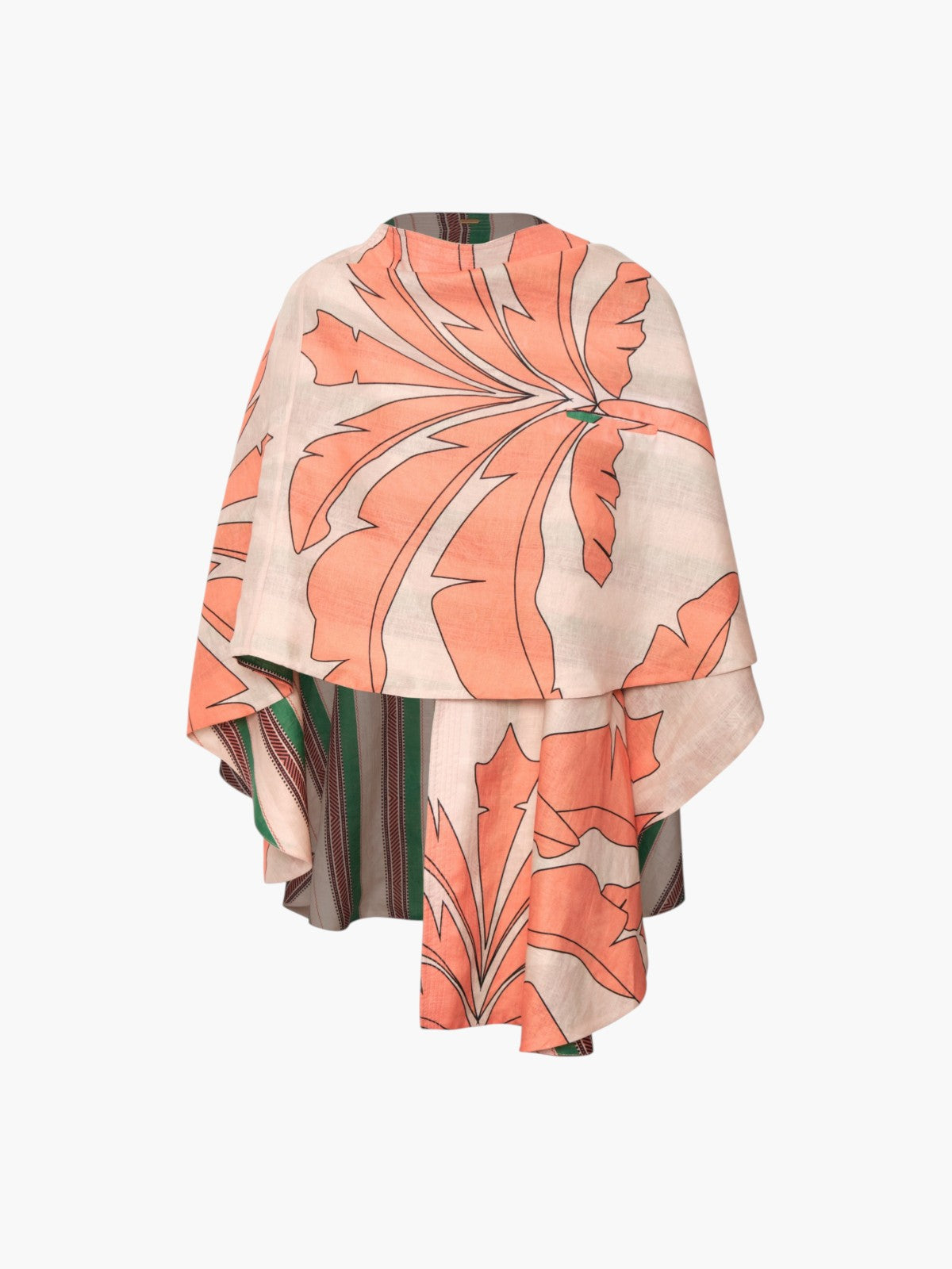 Cavalo Linen Poncho | Peach Palms/Green Artisanal Stripes Cavalo Linen Poncho | Peach Palms/Green Artisanal Stripes - Fashionkind