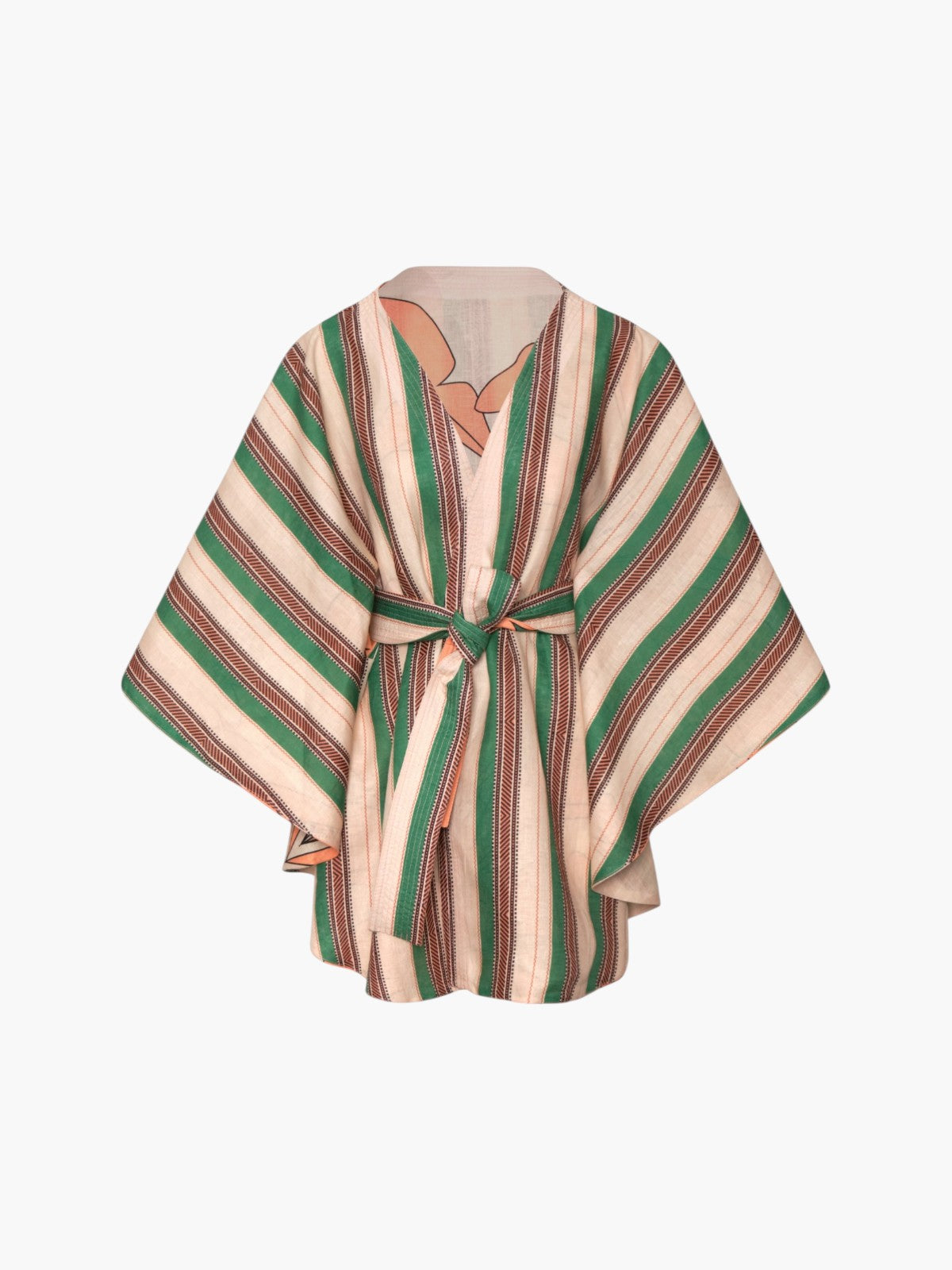 Cavalo Linen Poncho | Peach Palms/Green Artisanal Stripes Cavalo Linen Poncho | Peach Palms/Green Artisanal Stripes - Fashionkind