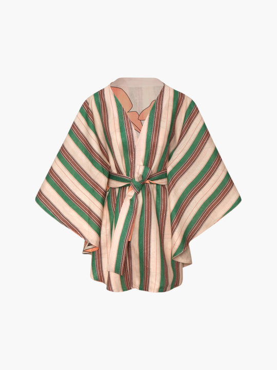 Cavalo Linen Poncho | Peach Palms/Green Artisanal Stripes