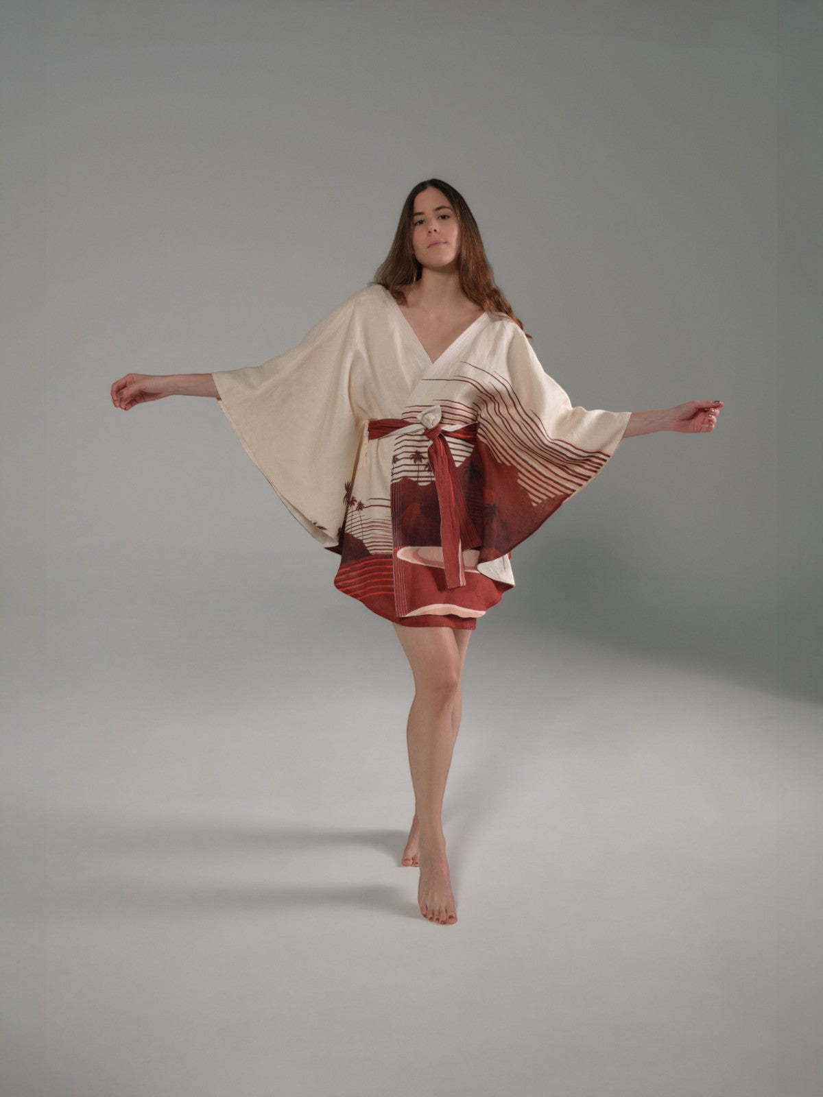 Cavalo Linen Poncho | Red Tropical Landscape Cavalo Linen Poncho | Red Tropical Landscape