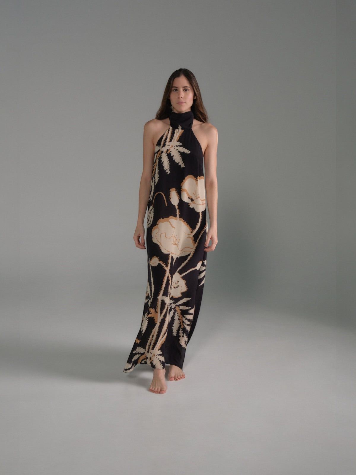 Costa Pacifica Crepe Chine Dress | Black/Beige Gladiolos Costa Pacifica Crepe Chine Dress | Black/Beige Gladiolos - Fashionkind