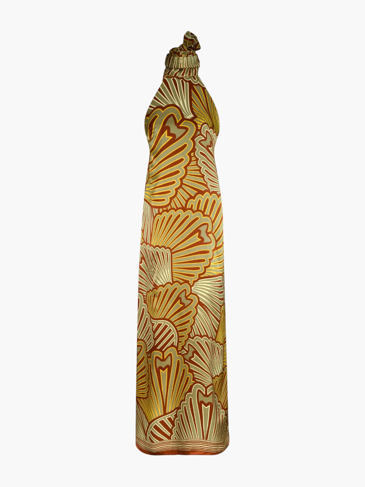Costa Pacifica Satin Silk Midi Dress | Yellow Intricate Shells Costa Pacifica Satin Silk Midi Dress | Yellow Intricate Shells